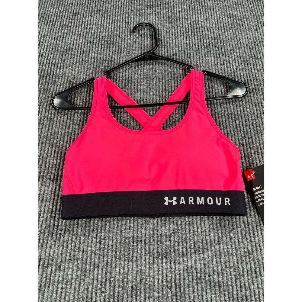 Under Armour Sports Bra Womens Size Medium Pink Workout Compression New